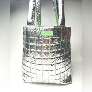 CLINIQUE Limited Edition Large Silver & Green Lining Tote Bag — Puffer